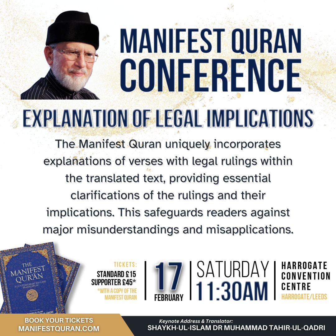 MQIUK's tweet photo. Manifest Quran Conference

Keynote Address &amp; Translator: Shaykh ul Islam Dr Muhammad Tahir-ul-Qadri

17 February 2024 | Saturday | 11:30 am

Venue: Harrogate Convention Centre, Leeds UK

#Quran #TheManifestQuran #QuranConference https://t.co/pIUh0VpPax
