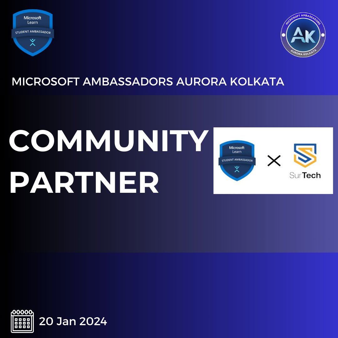 Thrilled to welcome MLSA SURTECH (<a href="/MlsaSurtech/">MLSA SURTECH</a>) as our community partner for Microsoft Ambassadors Aurora Kolkata. Get ready for a day of insightful sessions and meaningful networking.🌐🚀 

Book your tickets now at microsoft-aurora.tech
#MicrosoftAmbassadors #CommunityPartner