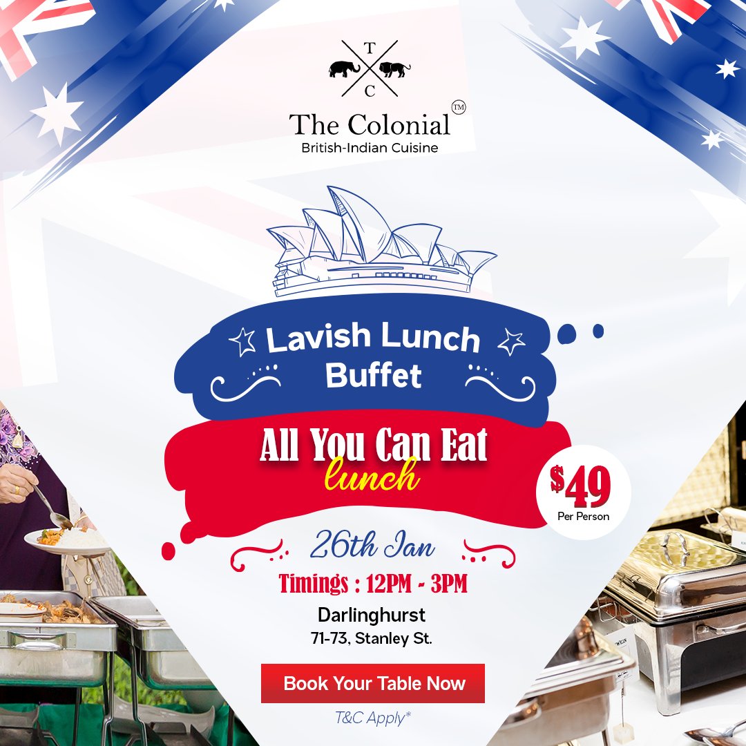 TheColonial_SYD's tweet photo. Lavish Lunch Buffet – an all-you-can-eat experience for $49 per head! 🌮

Make reservations at https://t.co/ncEdqFgewk to join us in Darlinghurst from 12 PM - 3 PM 🍽️

📞 1300-405-132

#thecolonialrestaurant #buffet #buffetlunch #allyoucaneat #lunchtime #lunchbuffet https://t.co/aIcvHY6RmJ