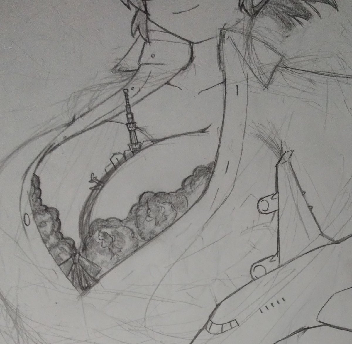 sakugami's tweet photo. 描いてるうちにどうにもバランスがおかしくて上手く描き直せずにボツにしたおっぱいが出てきたので供養。 https://t.co/NtAI0qFM7O