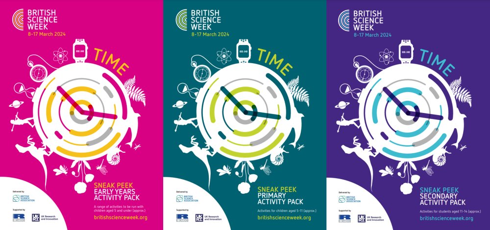 British Science Week packs are now available and the theme for the 2024 packs and poster competition is 'Time'. ⏰

The packs include a range of hands-on activities and lots of information for planning your events for #BSW24. 

Find out more here: britishscienceweek.org/activity-packs/