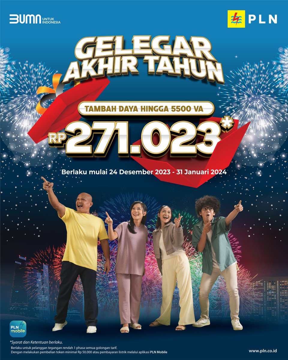 radenpray_'s tweet photo. ⚡️GELEGAR AKHIR TAHUN 2023 

#PromoTambahDaya #PromoPLN #PLNSiagaNataru2024 #PLNatCOP28 #PLNElectricRun2023 #PLNSiagaNataru #PLNGroupProperEmas #PLNGreenLeadership #AcceleratingRenewableEnergy https://t.co/txoo11tJI7
