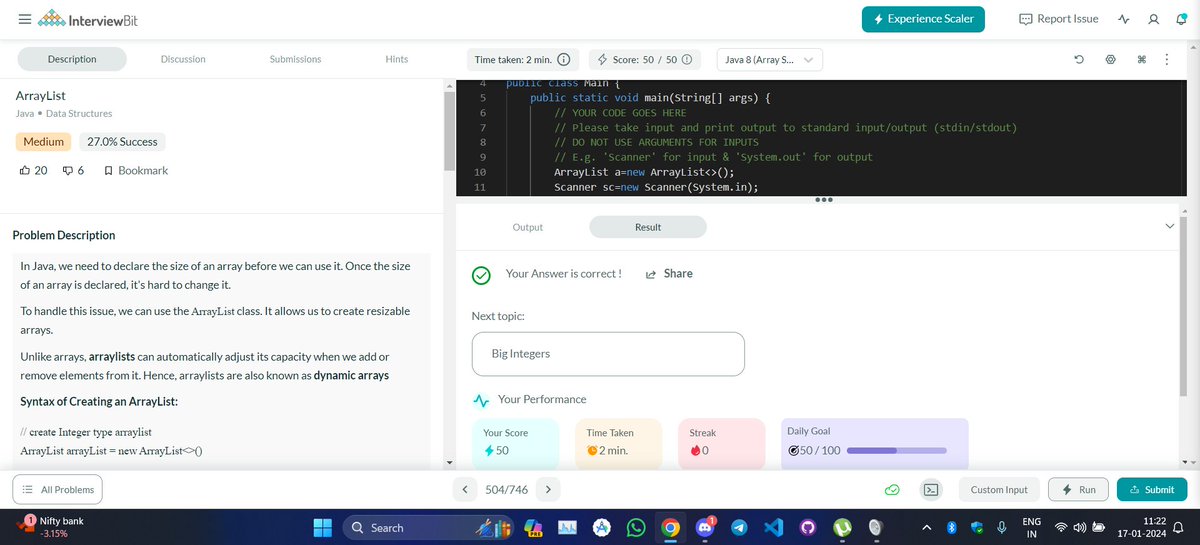 Vaibhavjain0710's tweet photo. Hello everyone!!
I have completed #Day016 of #365DaysOfCode Challenge with @scaler_official
Problem Statement: ArrayList
Community Link: https://t.co/oZyaDJOa5x #scalerdiscord #codewithscaler #365daysofcodescaler #365DaysofCode https://t.co/Ks375mvnlw