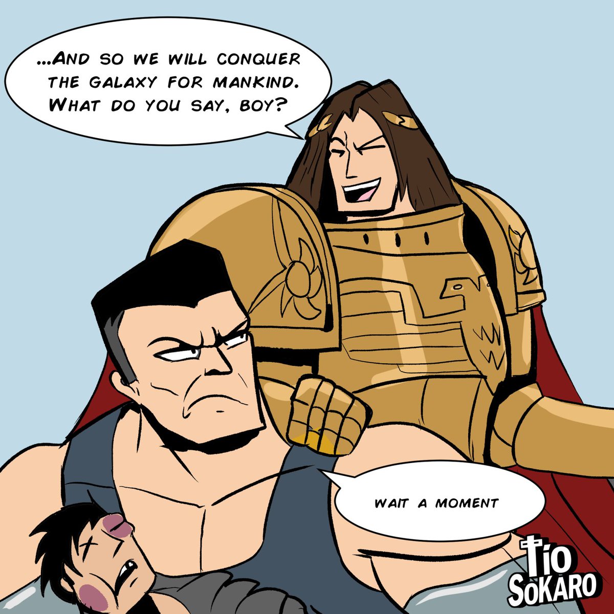 TioSokaro's tweet photo. The emperor shows his son Ferrus who is his father and the father of all humanity.
#WarhammerCommunity #WarhammerArt #warhammer40k https://t.co/lXZkwwyznh