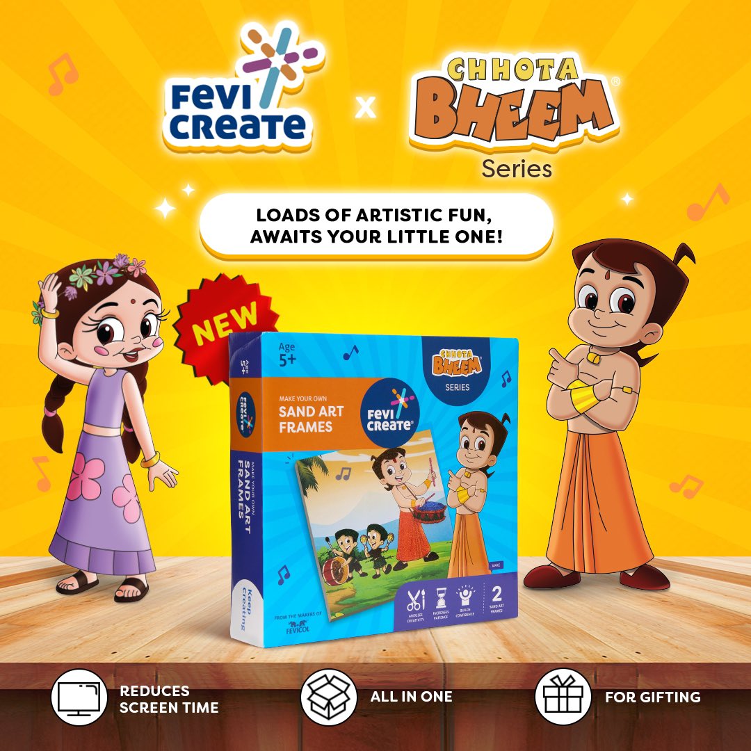 Explore the sand art magic with Chhota Bheem &amp; his friends with Fevicreate Sand Art Kit.​🏖️

Unlock your child's artistic potential with a kit that has it all – making the creative process easy, enjoyable, and mess-free🎨

Now available on Amazon🛒

Shop Now - Link In Bio🛍️