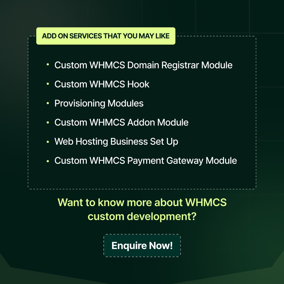 Infowgs's tweet image. Want your WHMCS to pack a punch? 💥

Step one: Dispose of the generic experience.

Step two: Add our personalized Add-On Services.

Ready for the magic?

Try out our top add-on services Now: bit.ly/3GHI482

#WHMCS #customdevelopmentservices #whmcsthemes #whmcsintegration