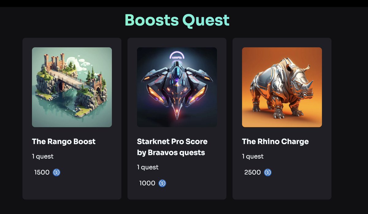 We recently pushed into production the boosted feature on <a href="/starknet_quest/">Starknet quest</a> where apps can boost their quest to make it an on-chain raffle.

Around 10K distributed so far this month with various apps such as <a href="/myBraavos/">Braavos - Your Bitcoin & Starknet Wallet</a>, <a href="/RangoExchange/">Rango (💙, 🔄)</a>, <a href="/rhinofi/">Rhino.fi</a>, @zklend...

Marketing public good 🫡