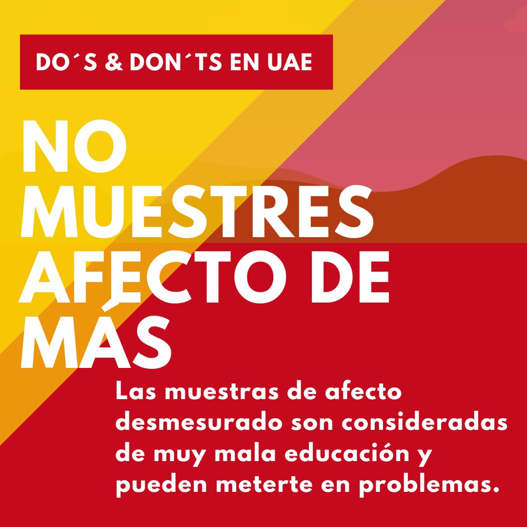 El afecto desmesurado puede ser considerado ofensivo y reportado.

Desde CRE siempre recomendamos seguir las normas y costumbres del país en el que nos encontramos. De lo contrario, podrías encontrarte en serios problemas. 

#Respeto #Respect

#EspañolesEnUAE