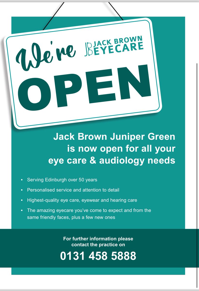 jbeyecare's tweet photo. Our big news - we have a new practice!!

After many months in the planning we are thrilled to announce the addition of a third practice to the group: Jack Brown Eyecare Juniper Green (previously Margaret Best)
#optician
#edinburgh
#edinburghcity
#lothian
#hearing 
#localbusiness https://t.co/6L7PRFD6kj