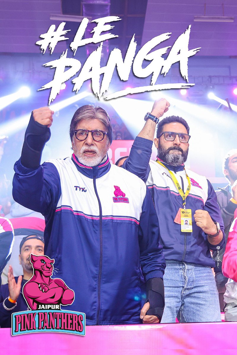 Roar loud, Jaipur Pink Panthers! 🏆🔥 Let's #LePanga and conquer the kabaddi arena with strength, strategy, and spirit! 💪🎉 @juniorbachchan 's team is here to set the mat on fire! 🔥👊 #JaipurPinkPanthers #KabaddiFever #RoarWithPride @JaipurPanthers @SrBachchan 💪
