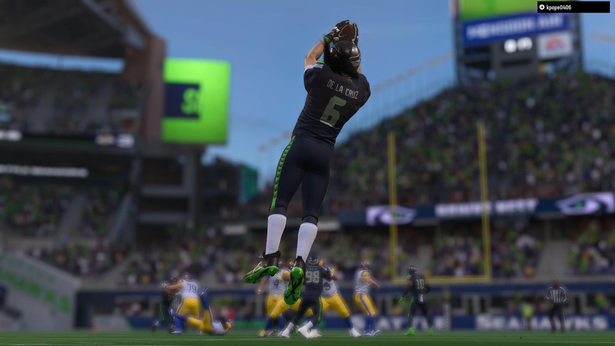 SeahawksFML's tweet photo. Undersized rookie, Kuzy DeLaCruz catches walk off Pick 6 to seal the game vs division rival Rams.
@FMLReport https://t.co/6103nb2qHW