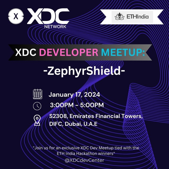 CryptoQueenVinn's tweet photo. Join the @XinFin_Official's XDC Network Dev Meetup in Dubai, Today (3-5 PM)!
📅 Jan 17, 2024
⏰ 3-5 PM (Dubai Time)
🗣️ Meet ZephyrShield Team (XDC Bounty winners), Explore XDC, Q&A, Refreshments & networking.
Join here: https://t.co/d2cd7RRhIb
#XDCNetwork #XDCDev #XDC #meetup https://t.co/KpBzd38EeT