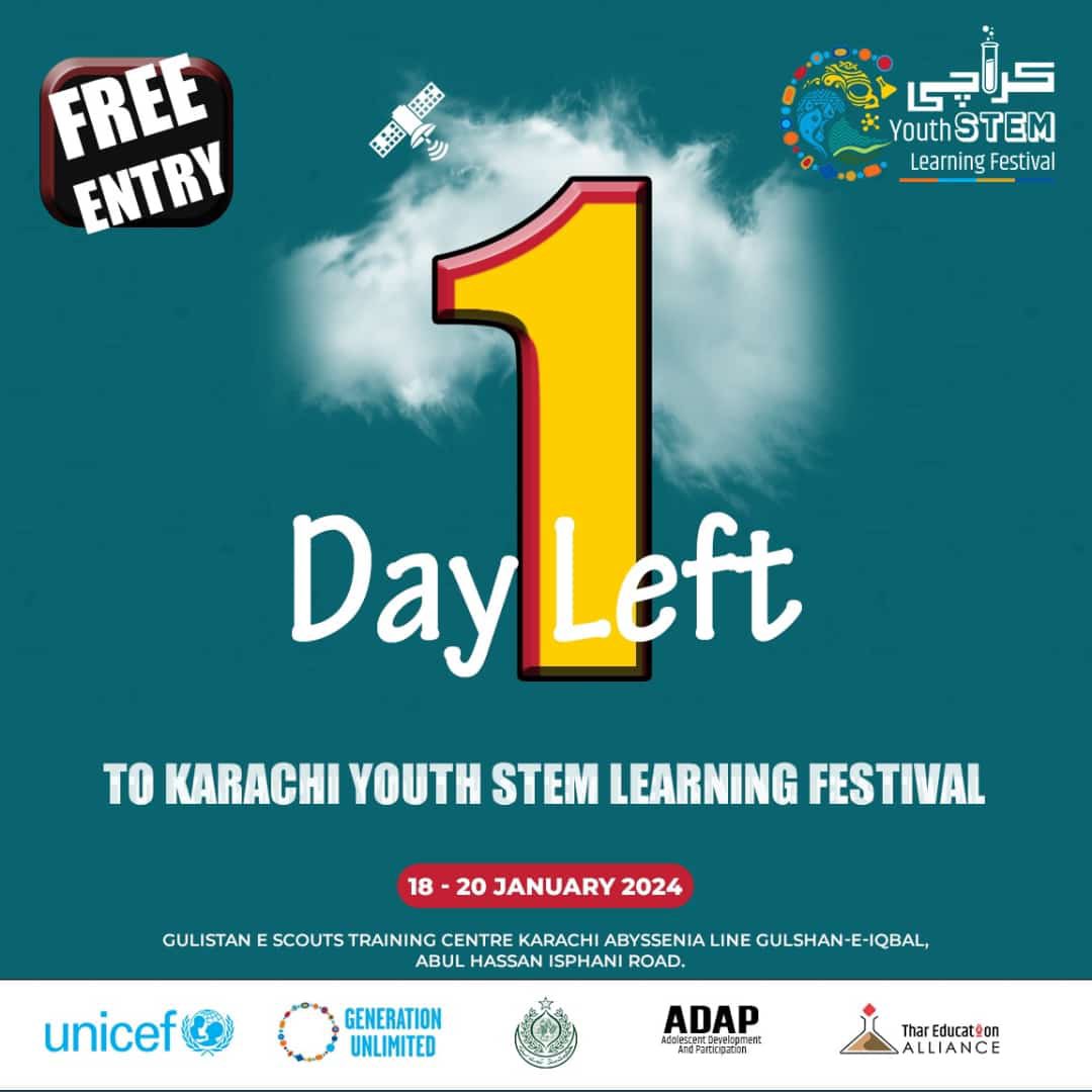 PartabShiwani's tweet photo. SE&LD, UNICEF and Thar Education Alliance invite you to join Karachi Youth STEM Learning Festival , it’s three days event and starting from tomorrow. Timing for initial two days is 9:00am to 5:00pm whereas last day will be 9:00 am to 2:00 pm. Having free entry , come forward and witness the talent of our youth , listen expert n policy makers opinions and do exposure of science shows. See you tomorrow. #KarachiScienceFestival