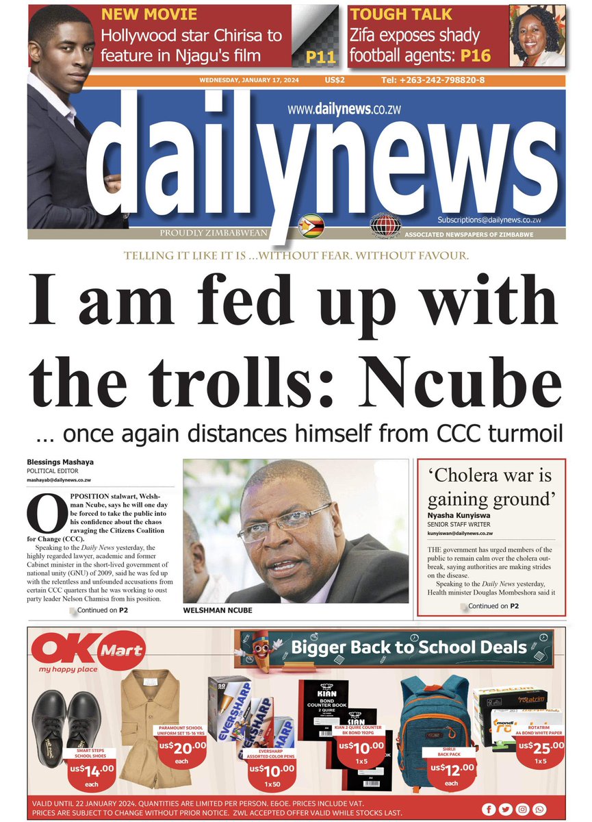ZimMediaReview's tweet image. #FrontPages today