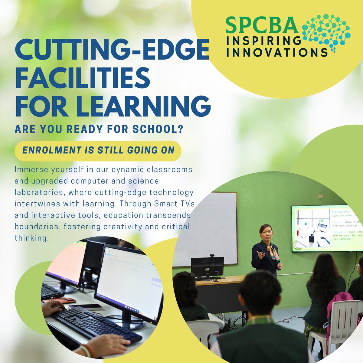 mySPCBA's tweet photo. Immerse yourself in our dynamic classrooms and upgraded computer and science laboratories, where cutting-edge technology intertwines with learning. Through Smart TVs and interactive tools, education transcends boundaries, fostering creativity and critical thinking. https://t.co/1fg2E91Dem