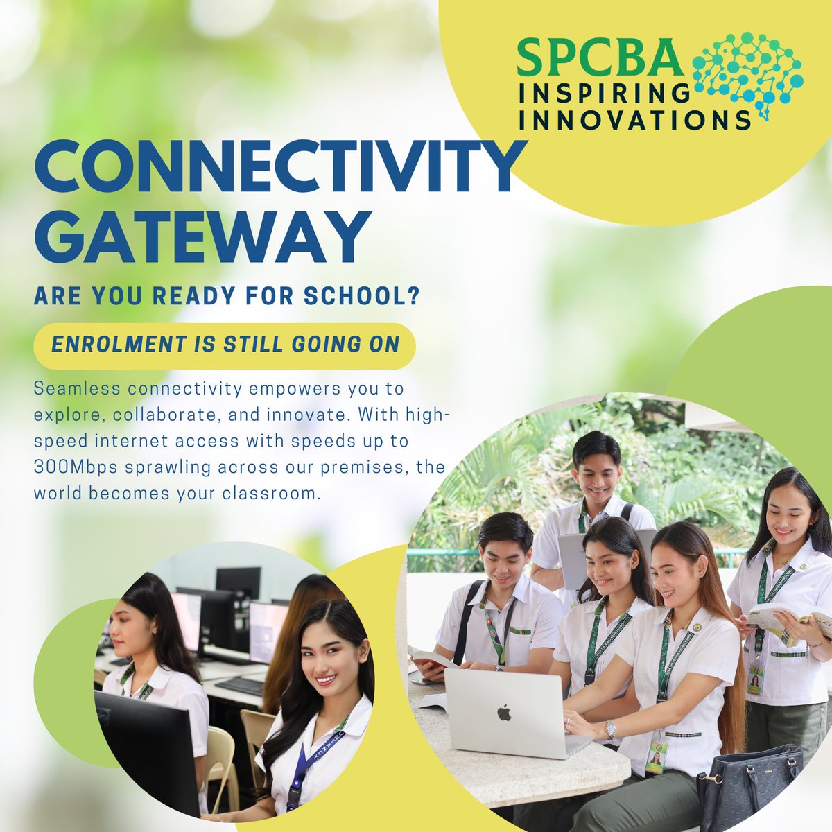 mySPCBA's tweet photo. Seamless connectivity empowers you to explore, collaborate, and innovate. With high-speed internet access with speeds up to 300Mbps sprawling across our premises, the world becomes your classroom. https://t.co/Vy9KYj7YA4