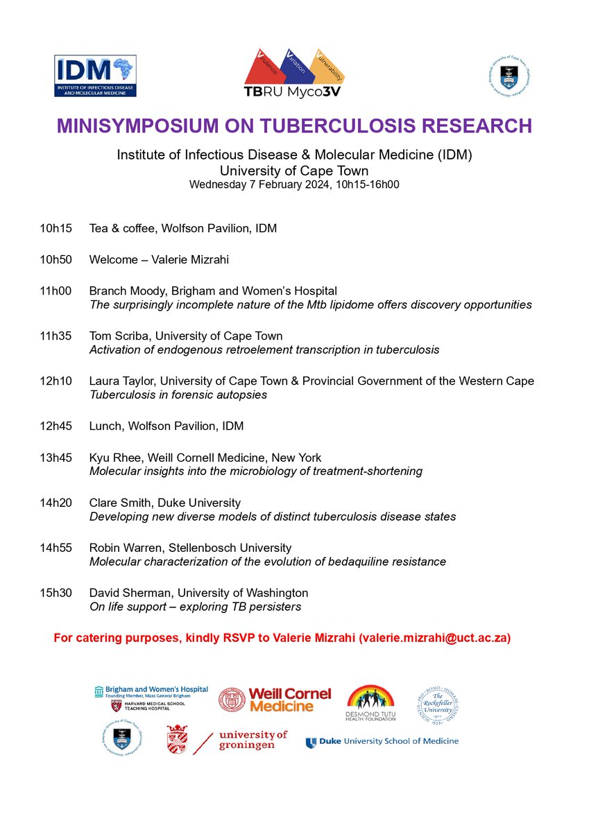 Event Invite: Join our minisymposium on Tuberculosis Research. Don't miss this opportunity to engage with leading researchers, discover groundbreaking findings, &amp; contribute to the fight against Tuberculosis.

When: 7 February 2024 at 10h00 SAST   
Where: Wolfson Pavilion, IDM