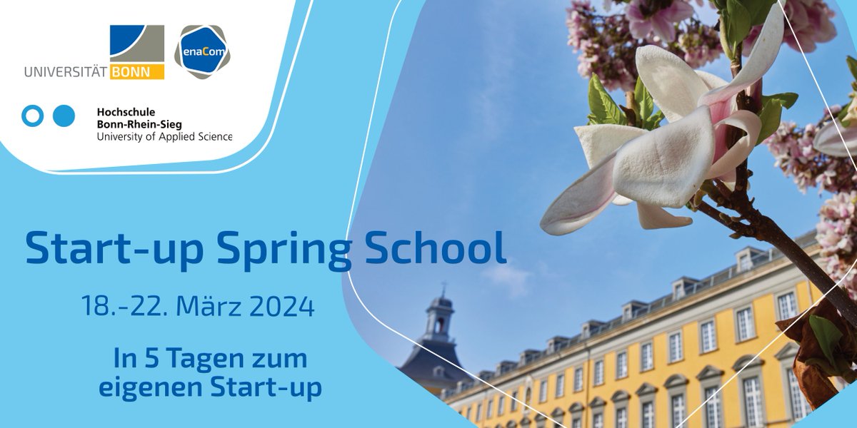 In 5 Tagen zum eigenen #startup: Das geht bei der Spring School der @UniBonn zusammen mit der @h_bonnrheinsieg. Entwickelt Ideen im Team bis zum Pitch und lernt spannende Leute kennen. 👉 Infos und Anmeldung: uni-bonn.de/de/forschung-l… 📅 18.-22. März