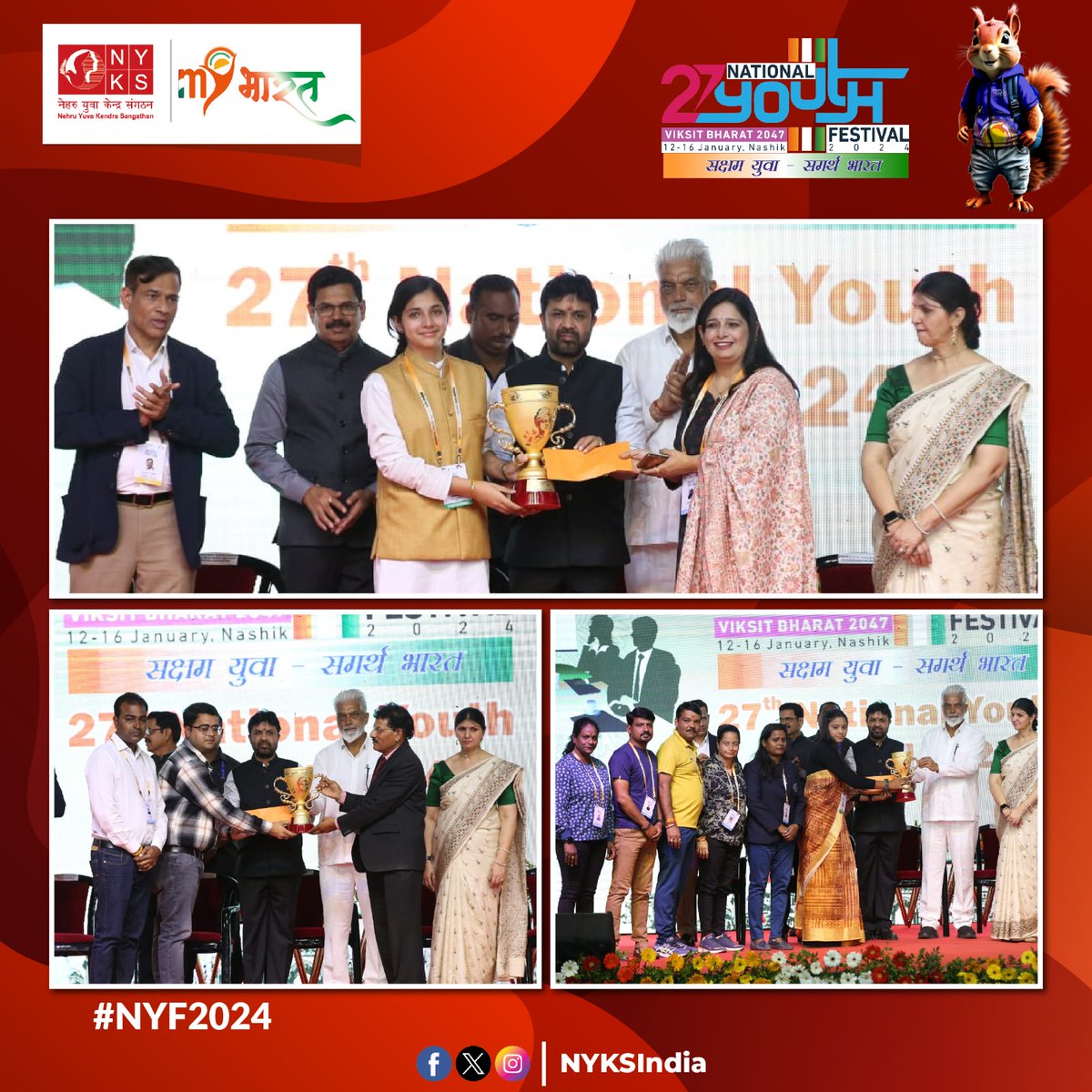 🏆🎤 Congratulations to the Declamation winners at #NationalYouthFestival2024. 

Parisha Midha from Delhi takes the 1st position, Kartikeya Sharma from Rajasthan secures the 2nd, and Sikha from Madhya Pradesh claims the 3rd. 

#NYF2024 #DeclamationChampions #Nashik