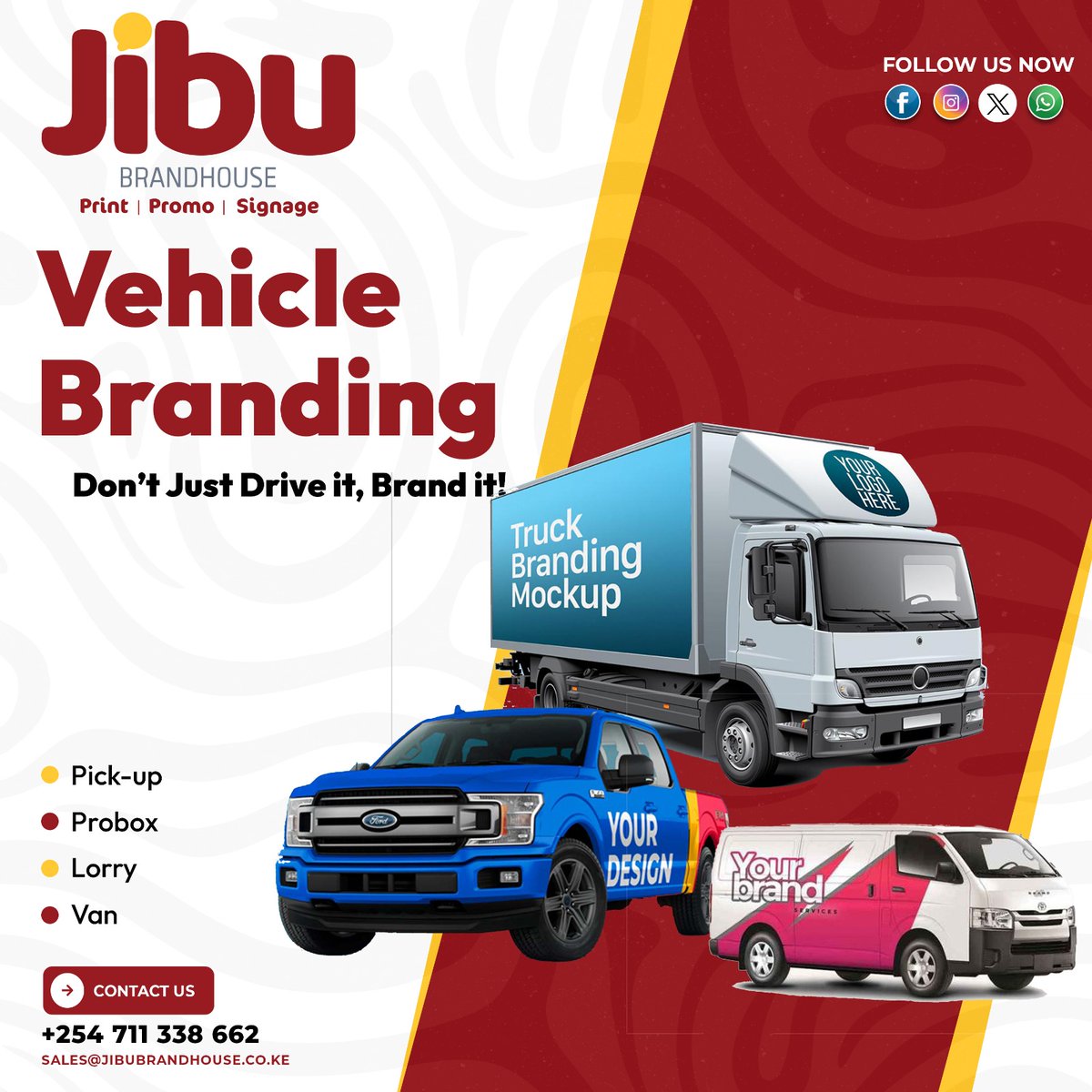 It's time for a fresh look!

We have high-quality vynils to protect the artworks from the natural elements.

Talk to us today for FREE mockup call/whatsapp 0711338662 or email sales@jibubrandhouse.co.ke 

#Vehiclebranding 
#WeAreTheAnswer