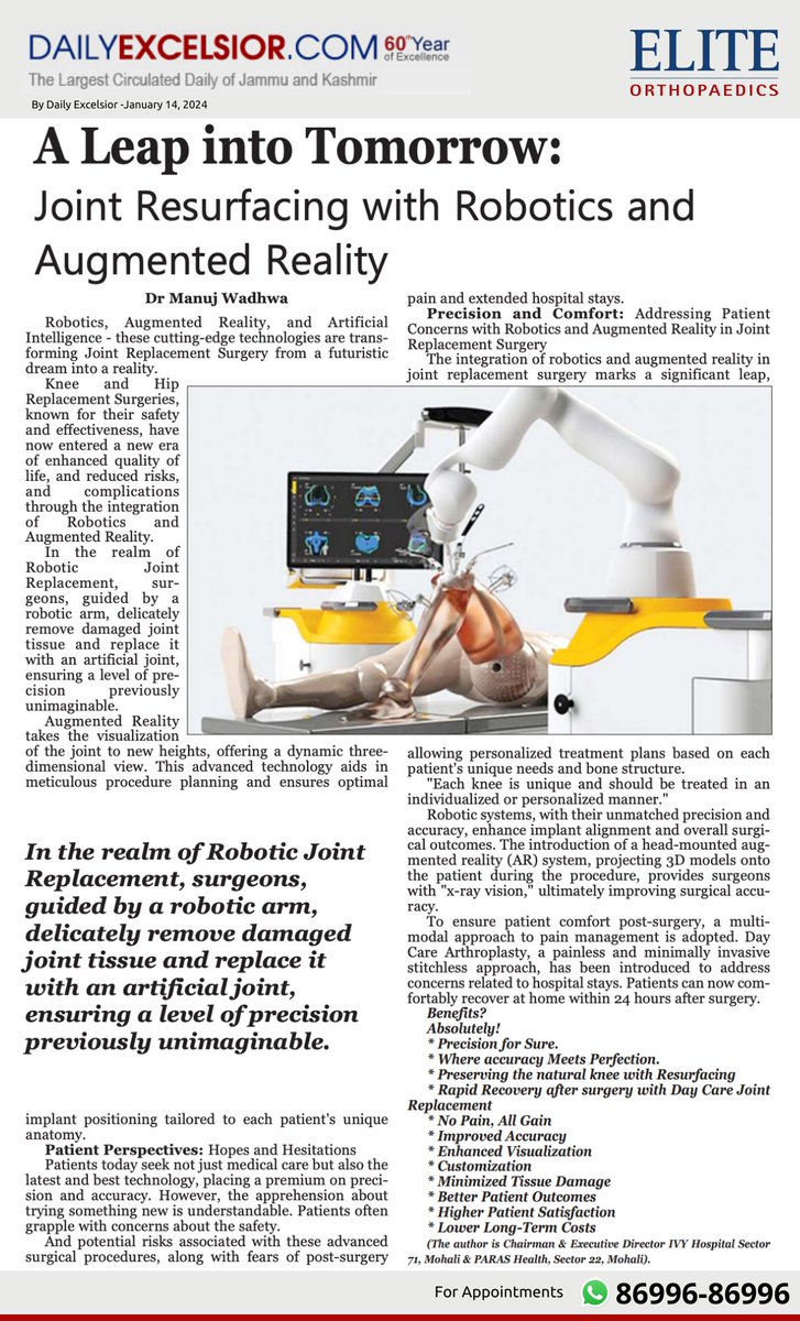 Knee Replacement Backed by New Age Tech and Years of Experience!

#ALeapIntoTomorrow #KneeResurfacing #Robotics #AI #AR #KneeReplacement #TechnologyInHealthcare