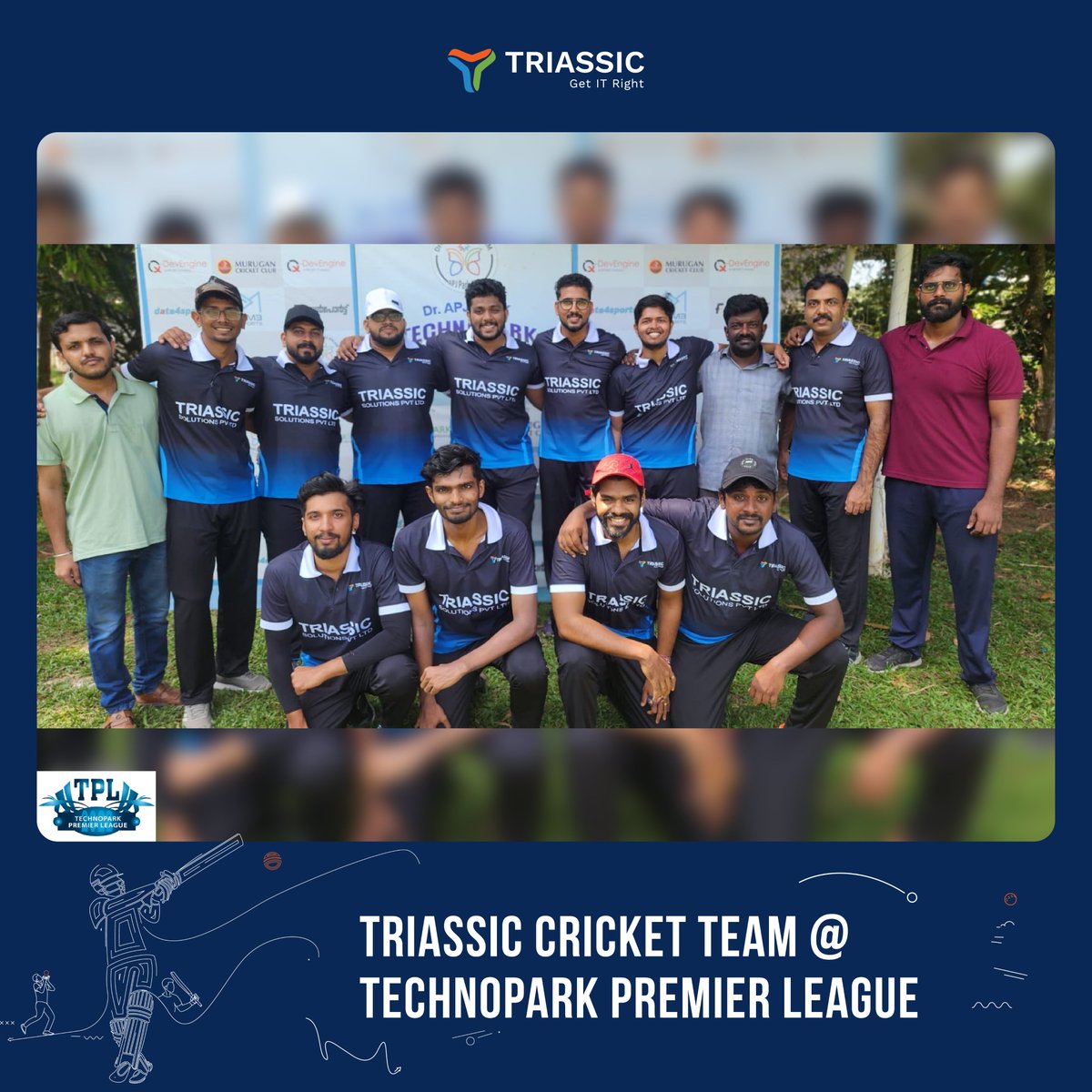 The Triassic Cricket Team is all smiles and ready for the challenges ahead in the Technopark Premier League! 🏏💪 Excitement is high, and we're geared up for an amazing journey. Let the games continue! 🎉

#TriassicCricket #TPL2024 #TeamSpirit #technoparktrivandrum