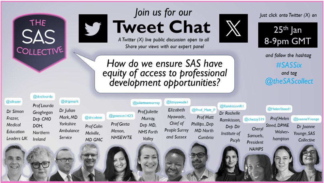 8 days left to our <a href="/theSAScollect/">The SAS Collective</a> Tweetchat on 25 January  8-9 pm!

We have a fantastic panel  of NHS Leaders👇. 

Come and join them to think together and  to share ideas and good practice on how we can improve  access to development opportunities for SAS doctors. #SASsix