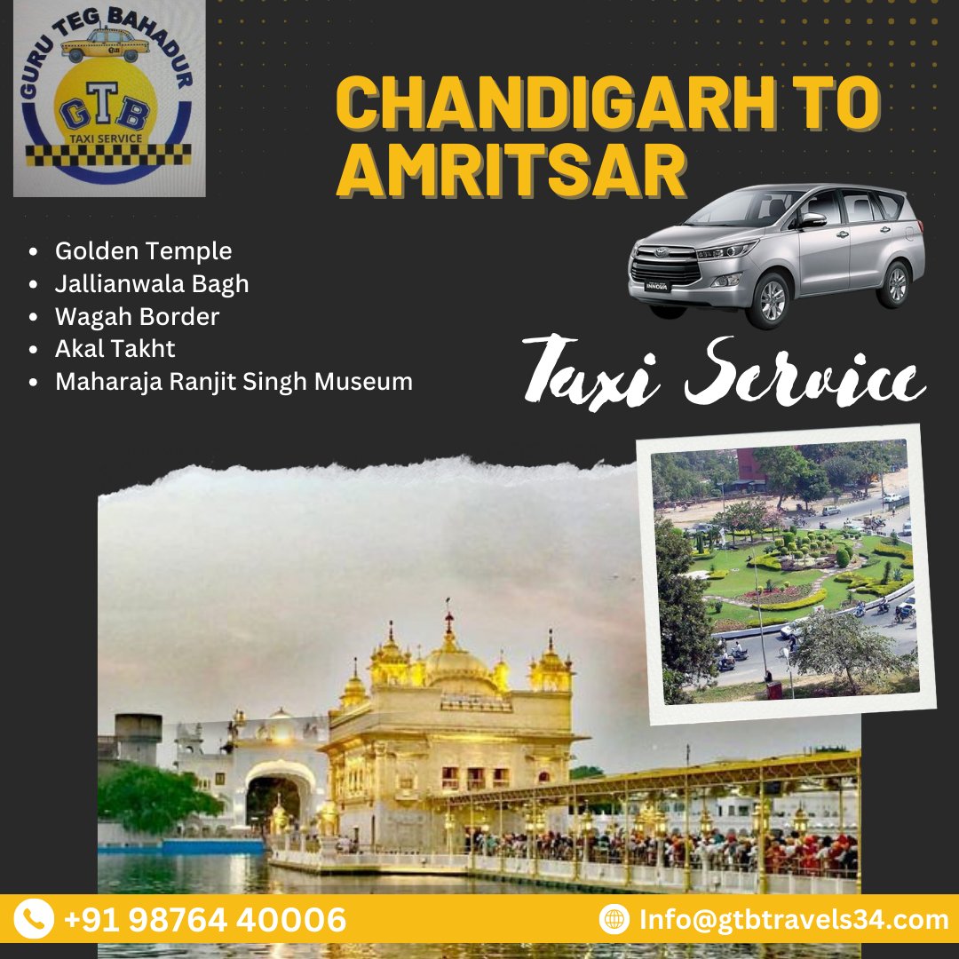 Explore Amritsar in Comfort: GTB Travels' Reliable Chandigarh Taxi Service #ChandigarhToAmritsar
#TaxiService
#TravelInComfort
#PunjabJourney
#AmritsarBound
#RoadTripVibes
#HassleFreeTravel