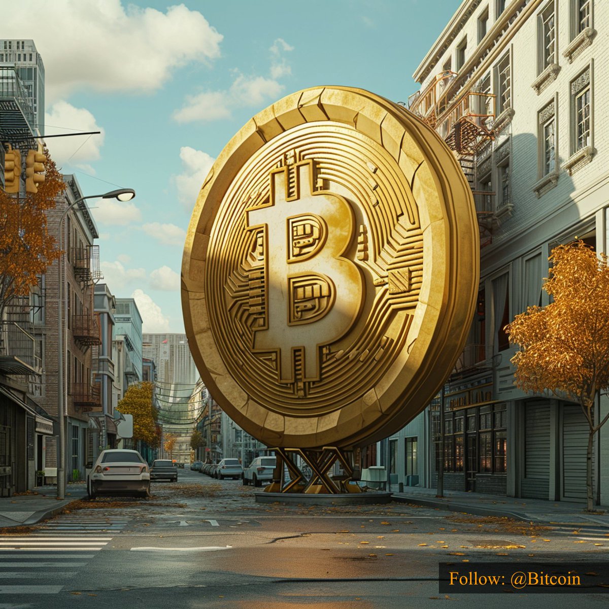 Bitcoin's tweet image. #Bitcoin takes to the streets, making a bold and undeniable statement in the world of finance. 🏙️💰 #CryptocurrencyOnTheMove