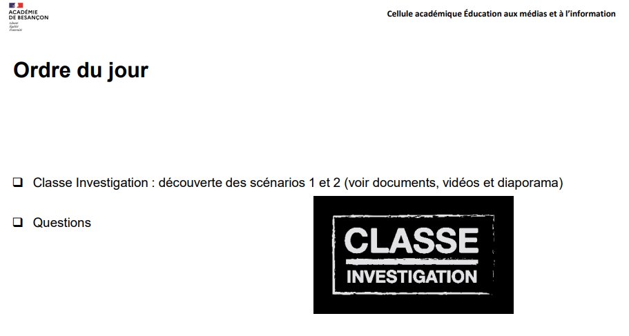 ClemiBesancon's tweet image. 🔙Formation #Classe Investigation @LeCLEMI pour la cellule @acbesancon #EducMédiasInfo
🔹Découverte des scénarios 1 et 2
🔹Questions
Les membres demandent, pour la prochaine réunion, à expérimenter scénario 3 =&amp;gt; Le procès de Bobigny 
clemi.fr/fr/classe-inve…