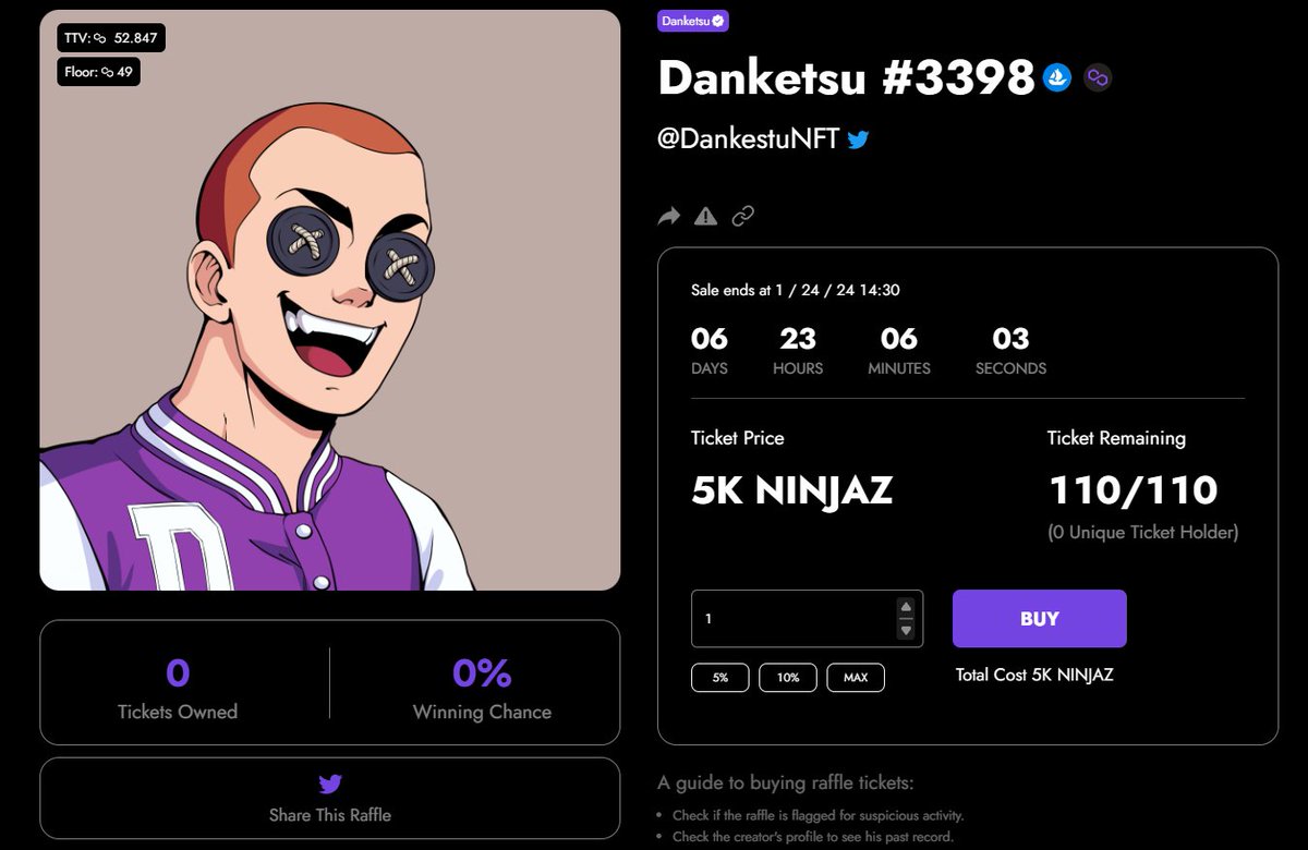 🔥NEW LISTING ALERT🔥

$NINJAZ by <a href="/DanketsuNFT/">Danketsu</a> is now live on <a href="/MaxisonPolygon/">Maxis on Polygon 💜</a> 🥷🥷🥷

Spend your $NINJAZ and test your luck with this Danketsu hosted by the team. 

Keep Dankin'! 🚀