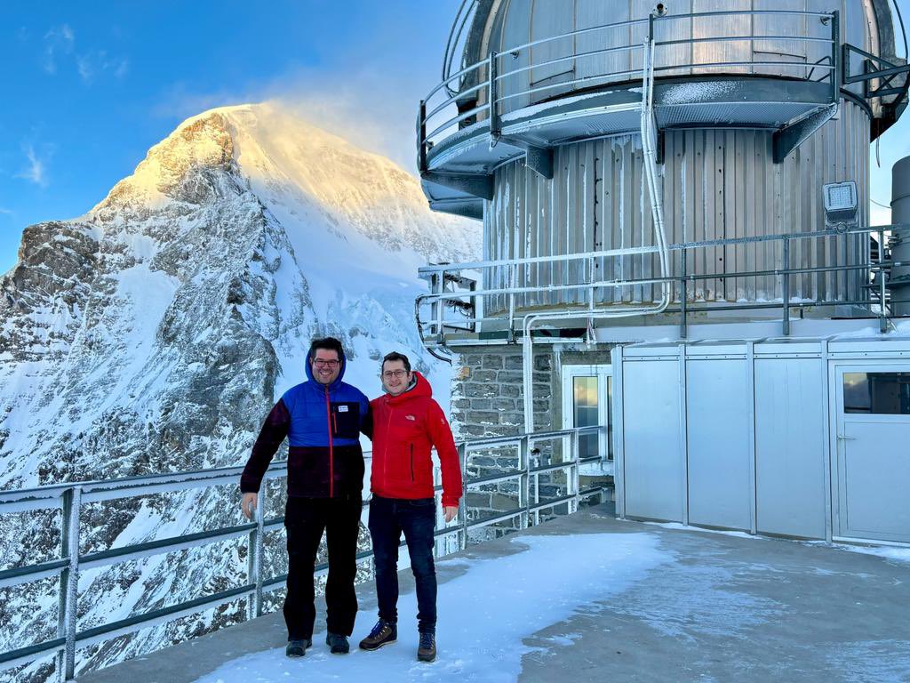 No better first campaign of 2024! Fabian and Beni getting our aerosol instruments ready at the Jungfraujoch station for #AtmosChem campaign at 3454 m a.s.l. with stunning views onto mountains & Altesch glacier #topofeurope #JFJ #atmosresearch @psich_en 

actris.ch