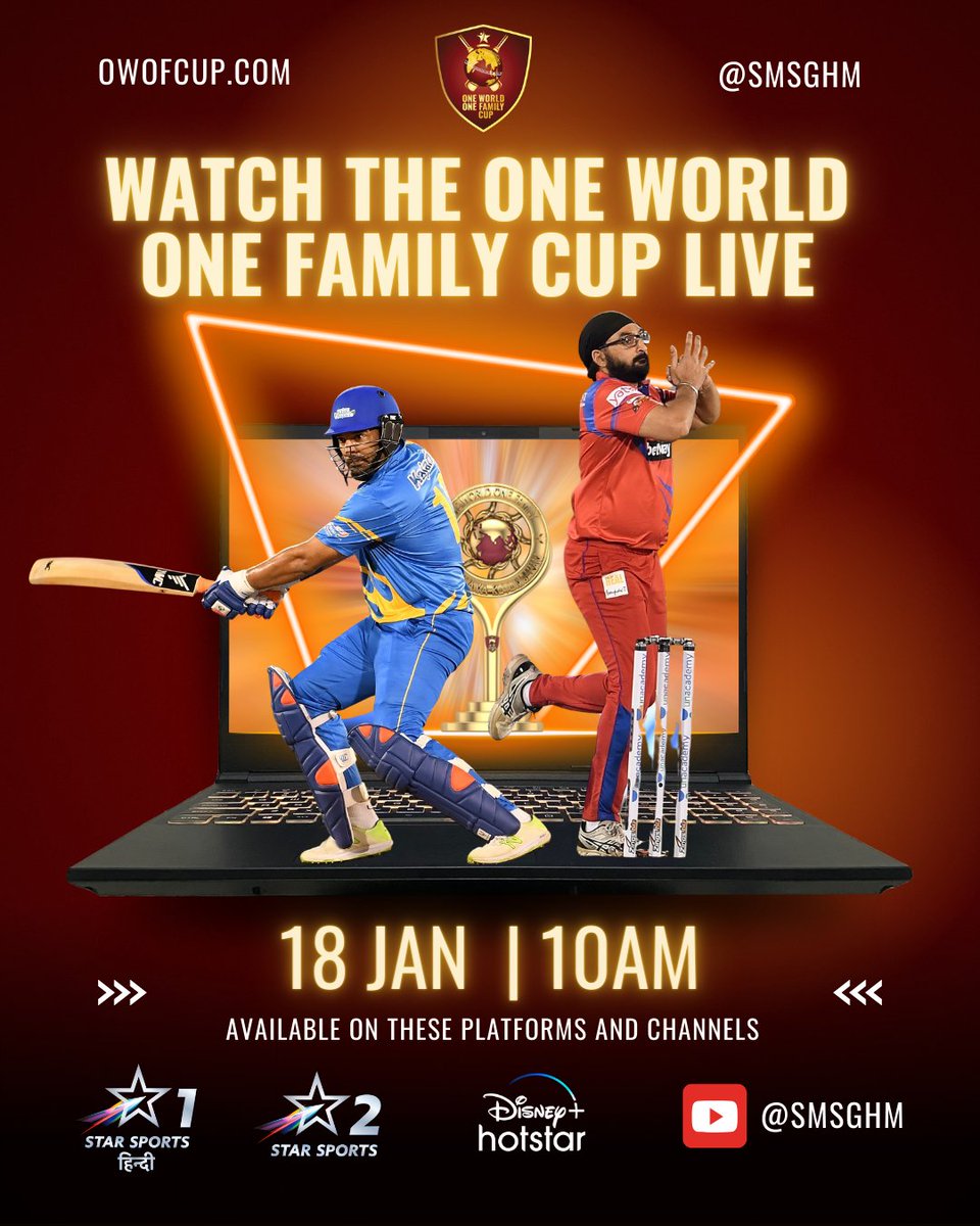 Catch all the action live at 10 am on:
🌟 Star Sports 1
🌟 Star Sports 1 HD
🌟 Star Sports 1 Hindi
🌟 Star Sports 1 Hindi HD
🌟 Disney Hotstar

Live broadcast 10:30am on our YouTube channel @smsghm.

Let the cricket unite us all!

#smsghm #owofcup #owof #smsmission #wheretowatch