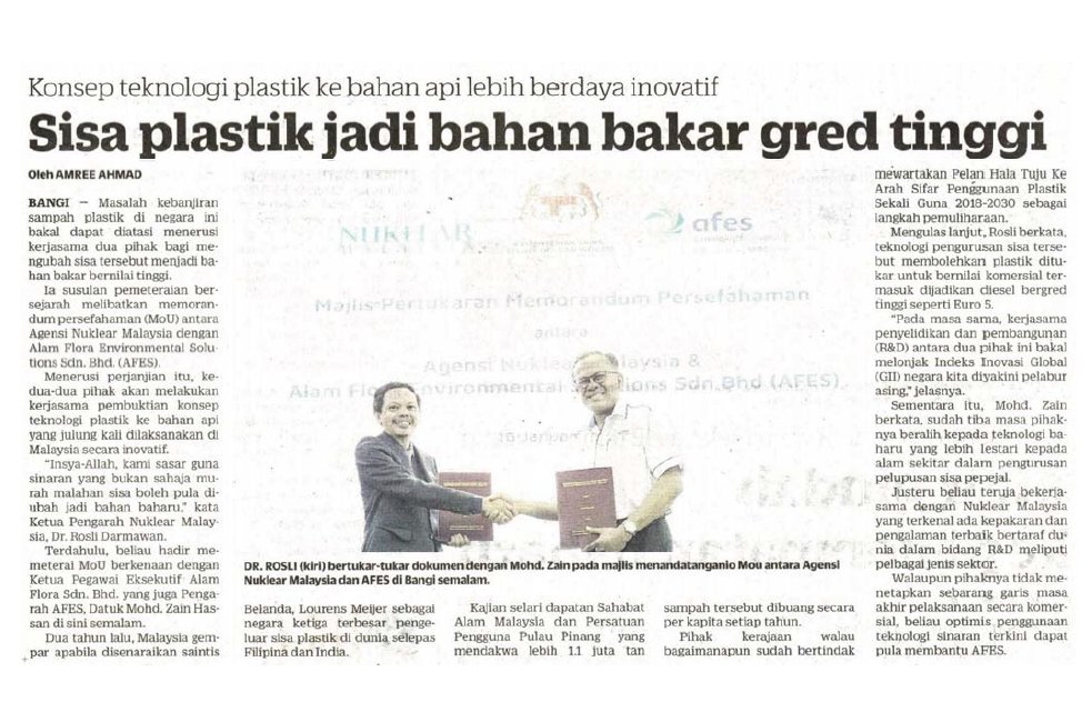 NuklearM's tweet image. Media : Akhbar Kosmo
Liputan : Sisa Plastik Jadi Bahan Bakar Gred Tinggi