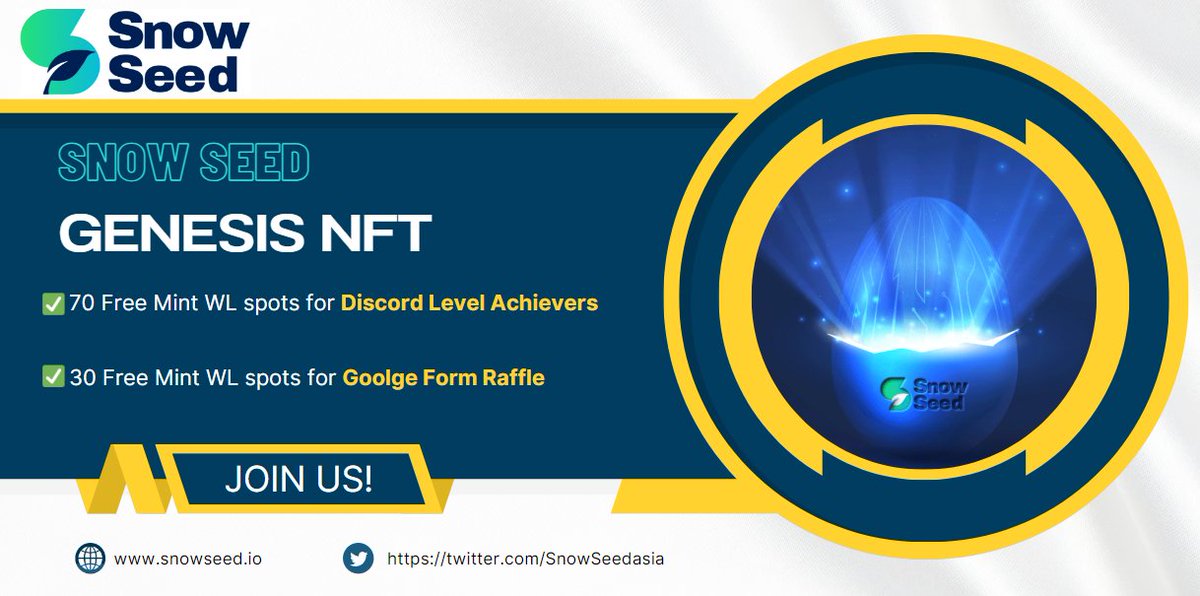 Grab this exclusive opportunity to be part of our SnowSeed Journey! 

Hop in our discord and fill the form ! ⛄️

❄️forms.gle/knwuWCDxNiJoWu…

📍The form will ensure you of entering into our raffle to win 100 Spots for SnowSeed Genesis Free Mint WL.