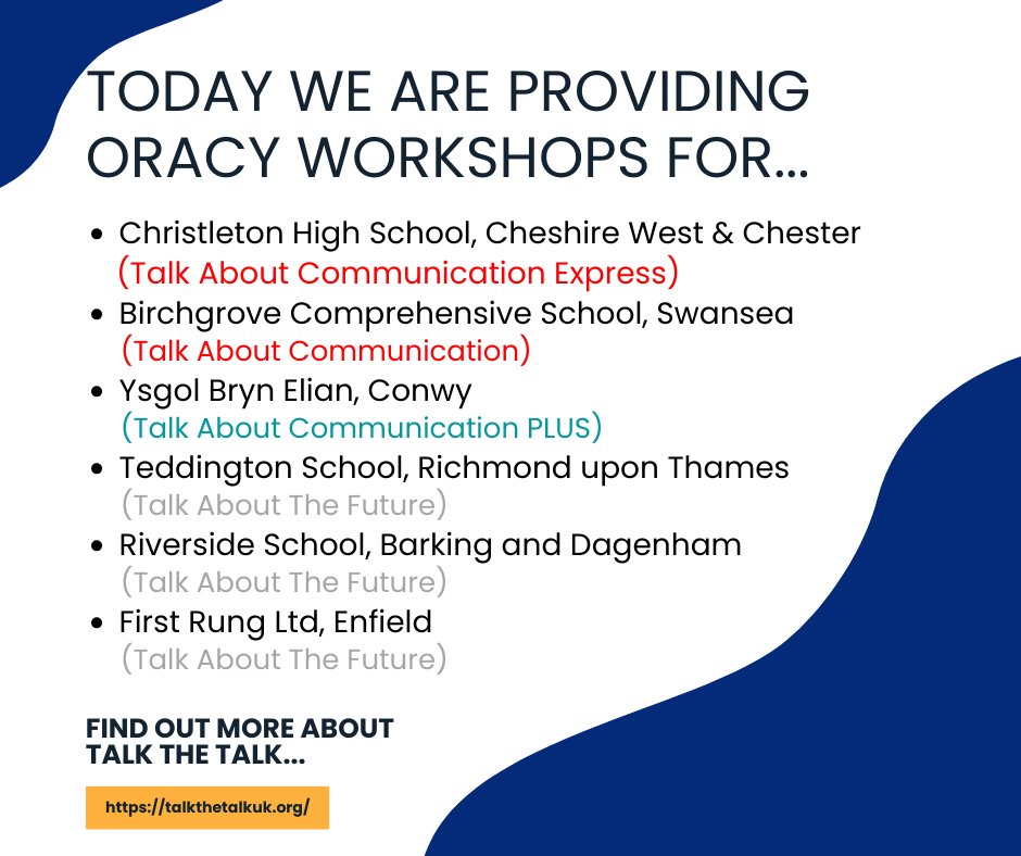 talkthetalkUK's tweet photo. Our workshops today!
@ChristletonHS
@birchgrovecomp @YsgolBrynElian @Seren_Network
@teddingtonschl @RiversideCampus @First_Rung @JPFoundation
#oracy #oracydevelopment #education #futurecareers #talkthetalkuk #talkthetalk https://t.co/Z8ZNLHkgXi