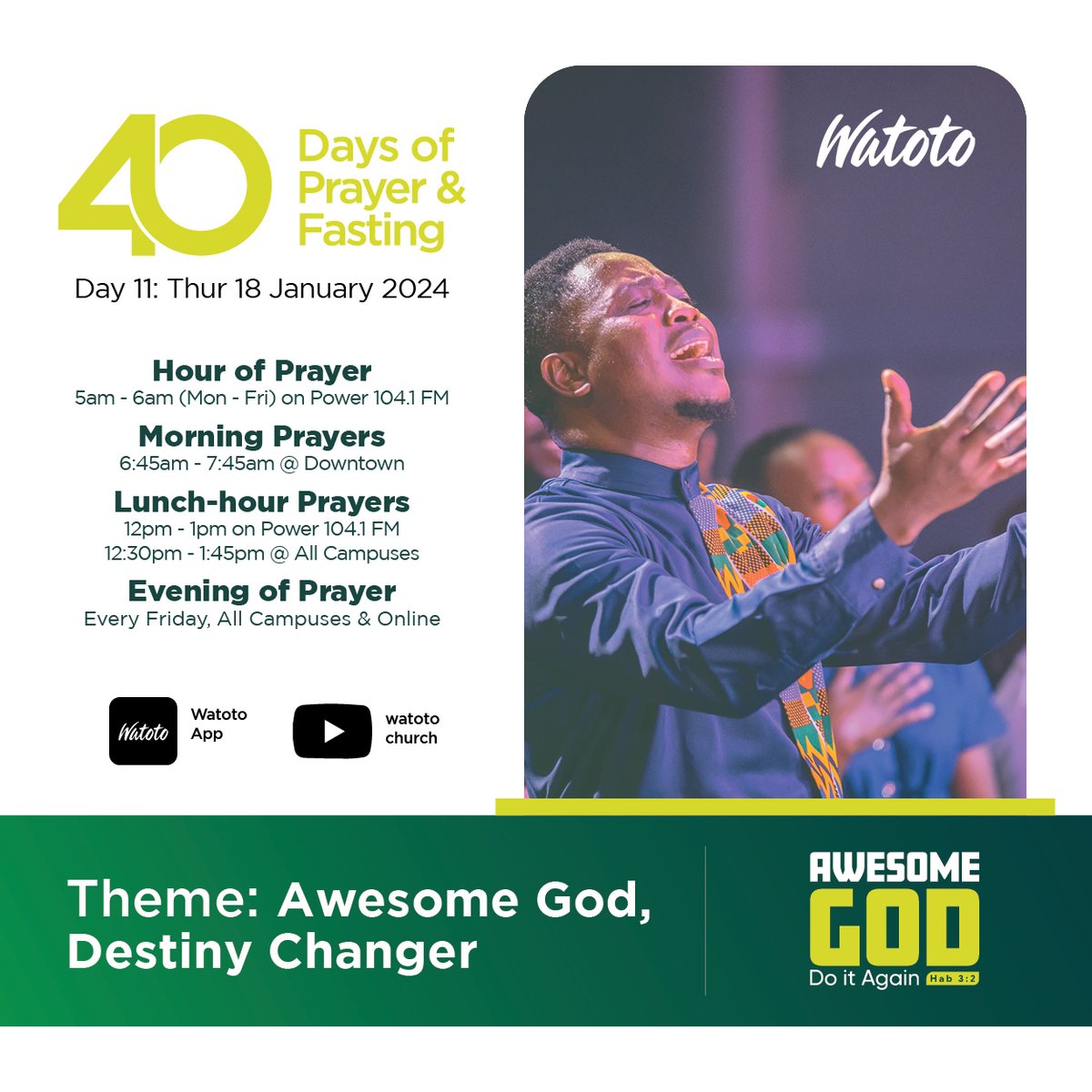 watotochurch's tweet photo. The awesome God can change your destiny and accomplish something significant with your life for the glory of His name. Will you call on God, the destiny changer today?
 
 See the prayer guide at https://t.co/Qn4ctUstdE. #AwesomeGod #Watoto40 https://t.co/UOlL4abE2f
