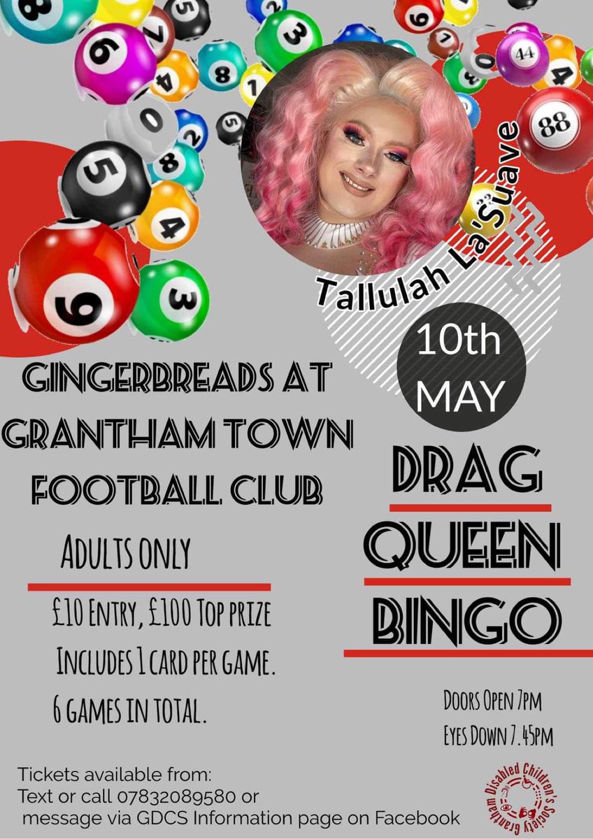 gdcs2013's tweet photo. I am organising a fundraising event for GDCS. It’s an evening of Drag Queen Bingo with Tallulah La’Suave. This event is strictly over 18’s. If you would like to attend please message me for tickets and payment details. #Lincsconnect https://t.co/uAGgD5vlsi