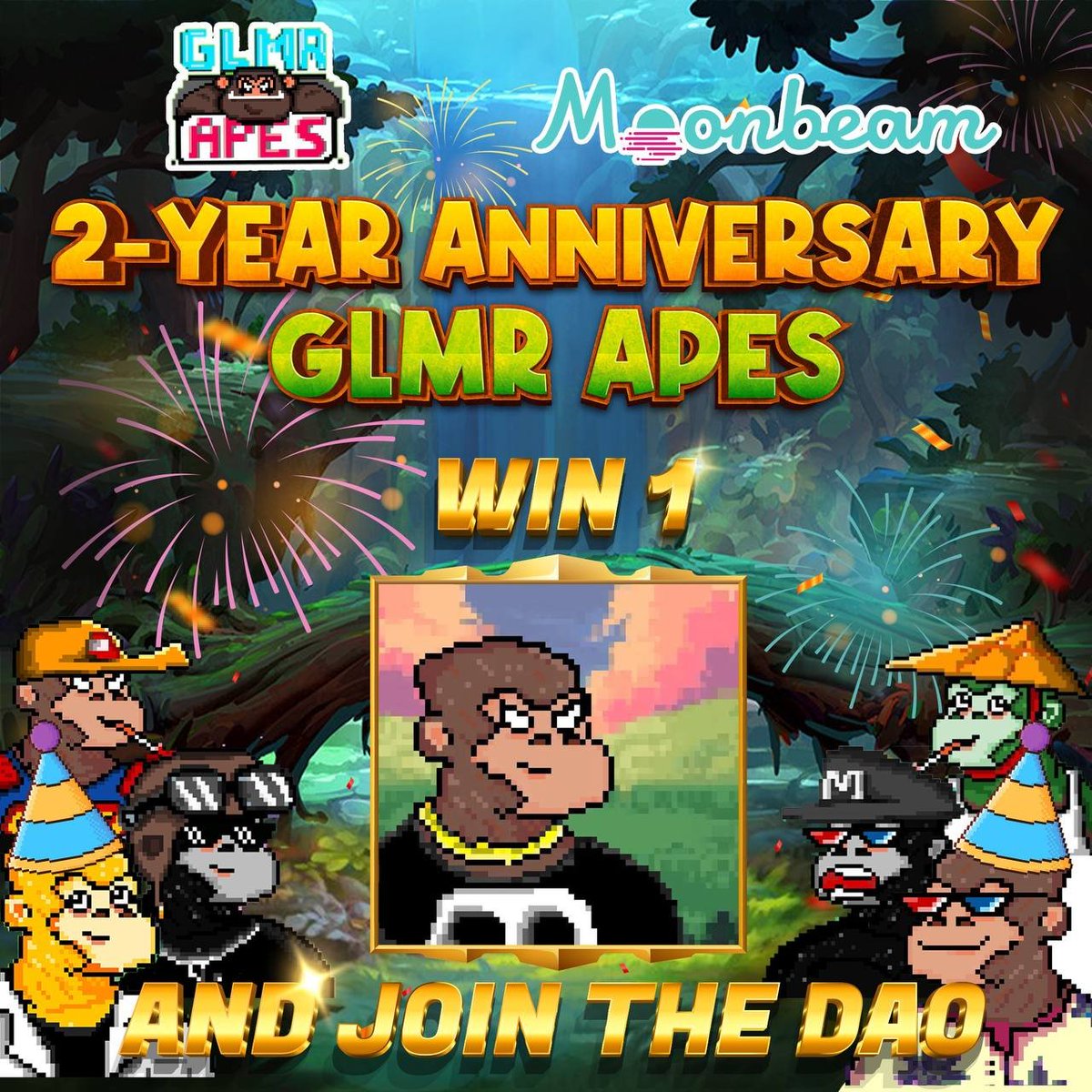 We are turning 2 years old! 🥳 🎊 To celebrate our birthday, we're giving away a GLMR APE (~200$). 🎁 Win your NFT to join the DAO and take part in the Great Escape game's governance: 1⃣ Follow us & @PlayTGE 2⃣ Like + RT 💡 Bonus: Write a comment and hope for the best...