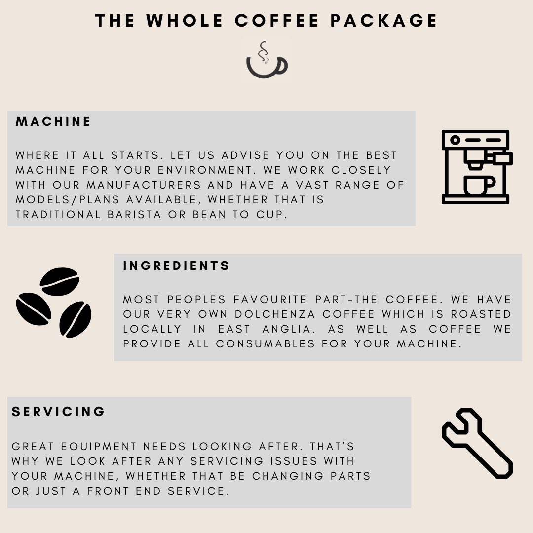 Let us take care of the whole package for you…

MACHINES | INGREDIENTS | SERVICING

Get in touch if we can help you👇🏻

01284 754898 📞 

info@angliacoffeesolutions.co.uk 📧 

angliacoffeesolutions.co.uk/contact-us