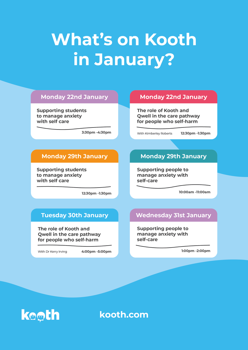 Evan_Kooth's tweet photo. Join our #KoothTalks sessions this January! Check out the schedule below and secure your spot at our upcoming sessions by clicking this link:

https://t.co/Jmejhs7S48 

#KoothTalks #JanuarySessions #MentalHealthMatters https://t.co/6OLdjupcMq