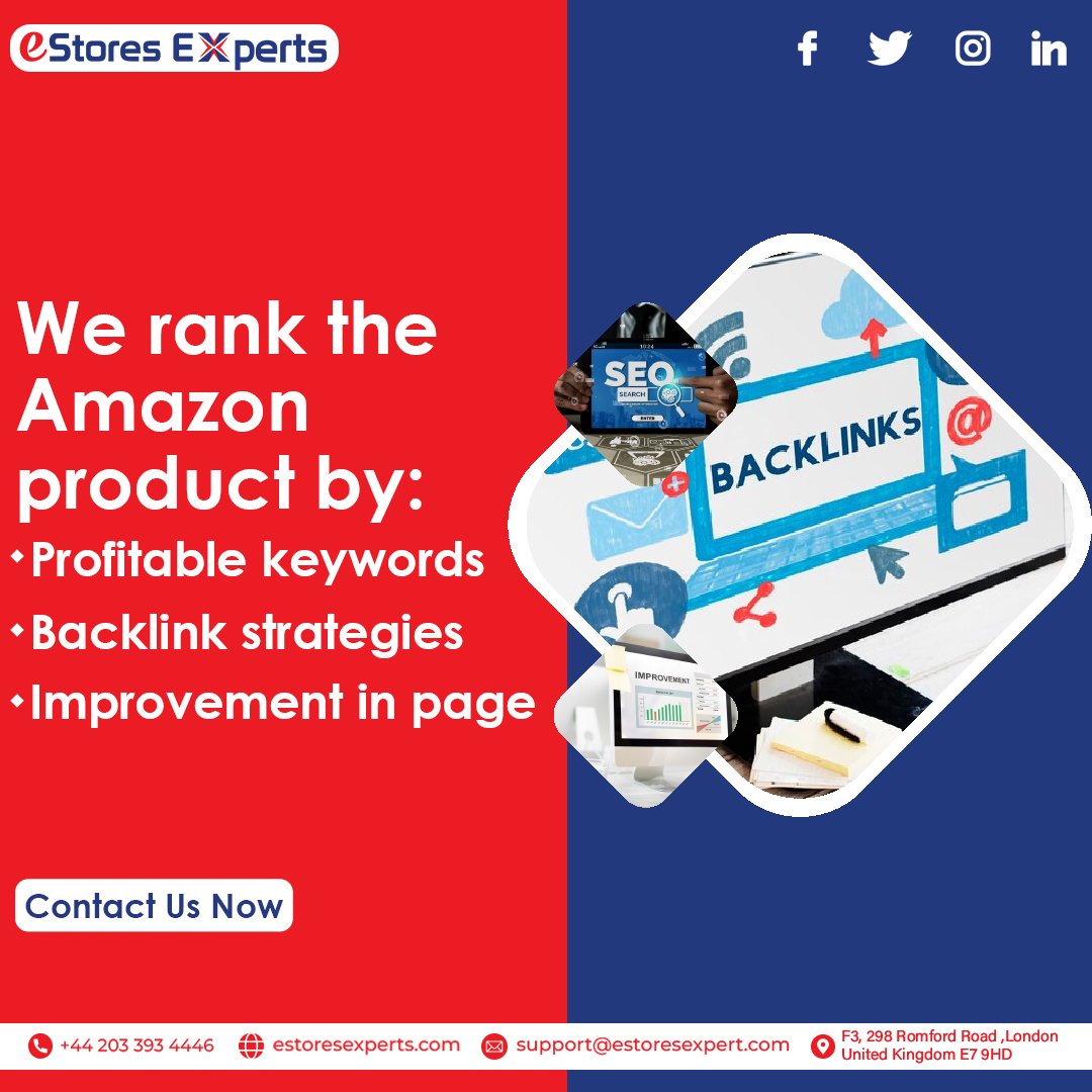EstoresExperts's tweet photo. 🚀 Boost Your Amazon Product Rankings with Our Winning Strategies!
For more info:
Call Us: 020 3500 3475
Email: info@estoresexperts.com.
Our Website:https://t.co/2X7tlLELBA
Address: F3, 298 ROMFORD ROAD LONDON E7 9HD https://t.co/u8emw9tDQC