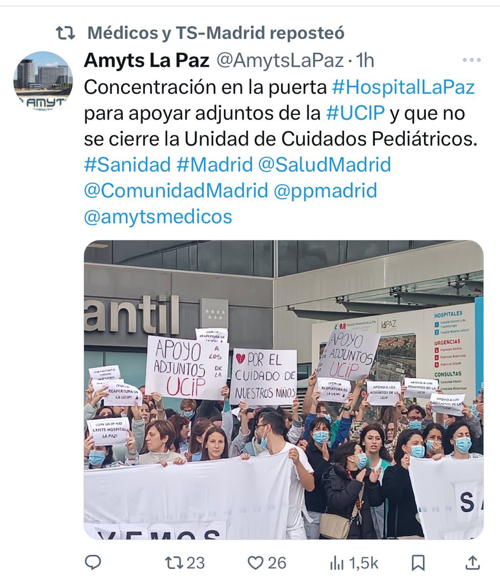 Leucocitomosh's tweet photo. El cierre de los Cuidados Intensivos Pediátricos (UCIP) de La Paz es una catástrofe increíble por la que debería dimitir la Consejera de Sanidad. Este cierre implica que se tiene que suspender el programa de trasplante pediátrico de la Paz y derivar a los niños graves. Terrible. https://t.co/MBB2EJVwhg