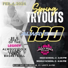 Call outs!!! Try outs!!! Call outs!!! OH MY!! Finalizing all Legacy Force AAU girls teams before the AAU season starting March!! We have the travel and local schedules completed and a great partnership with Always 100!! Questions: dwilburn@legacy-courts.com