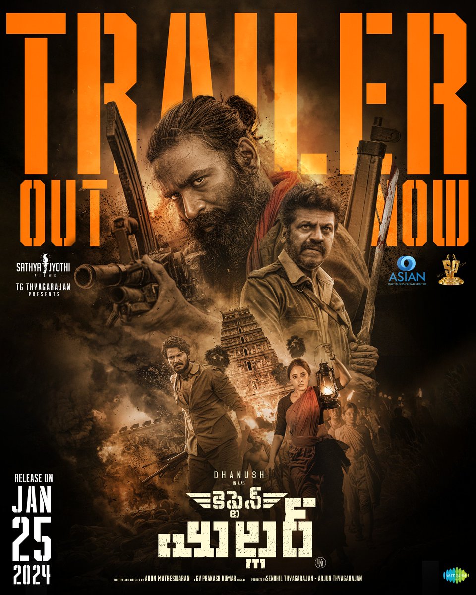 Here's the @dhanushkraja's Massive action extravaganza #CaptainMillerTelugu Trailer! ▶️ youtu.be/Eqzk-fjinmw Grand Release By @AsianCinemas_ and @SureshProdns on JANUARY 25th💥 #ArunMatheswaran @gvprakash @NimmaShivanna @sundeepkishan @priyankaamohan @saregamasouth