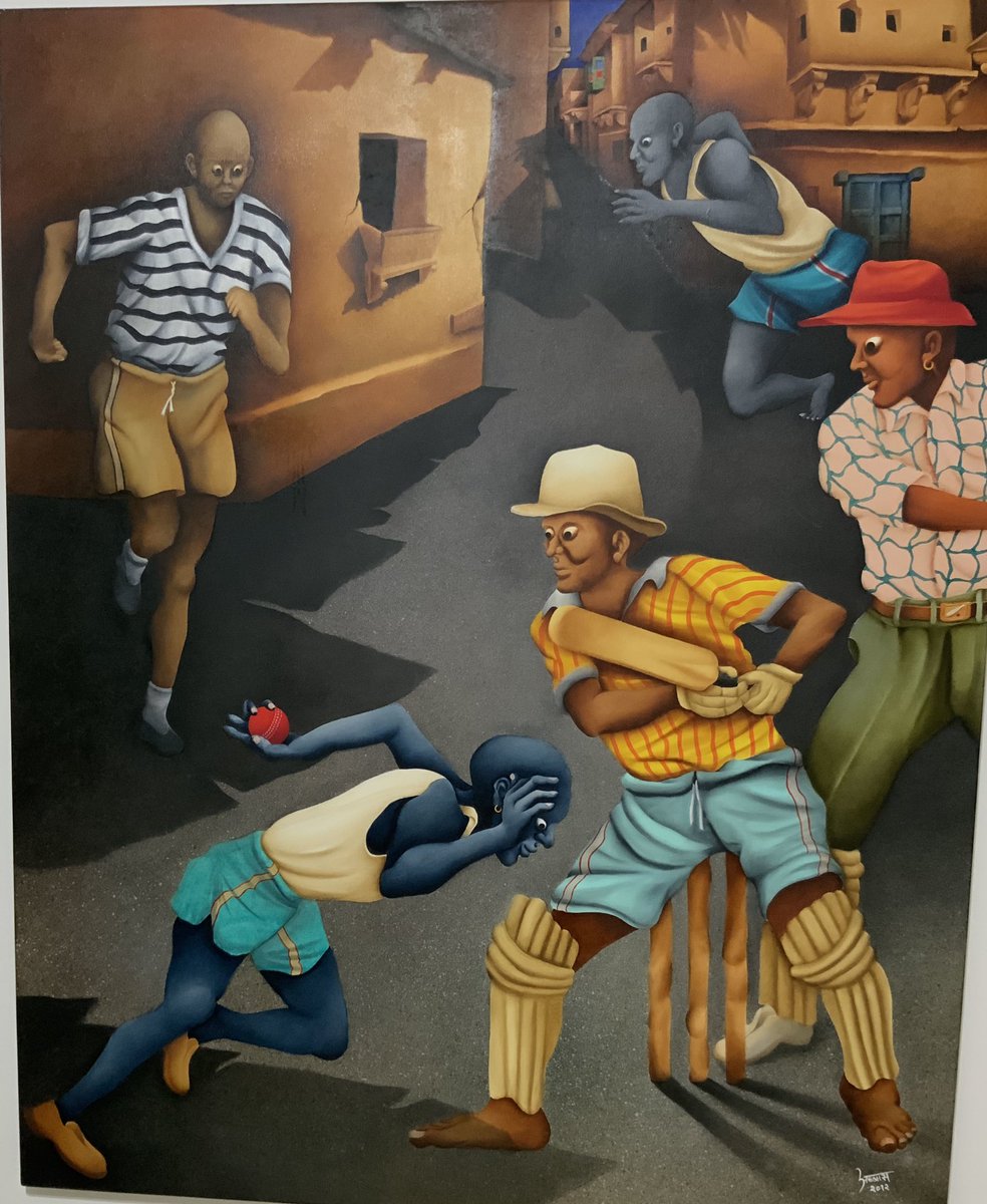 babubabel's tweet photo. @SrBachchan @Amolkk1976 @SrBachchan sir, For one who played गली cricket in childhood this concept is fascinating. I had requested my artist friend Abbas Batliwala to do this large size painting for me. It captures the spirit of street cricket so well. All the best for the new league.. Regards Babu Babel https://t.co/Gou2VhhQYu