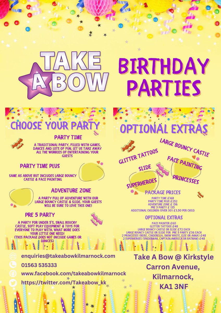 🥳BIRTHDAY PARTIES🥳 We still have some dates left for this year for you to book your kids Birthday Party with us. We are currently running our Parties from our Decant venue in Kirkstyle. Drop us a message, email or call to make a booking.