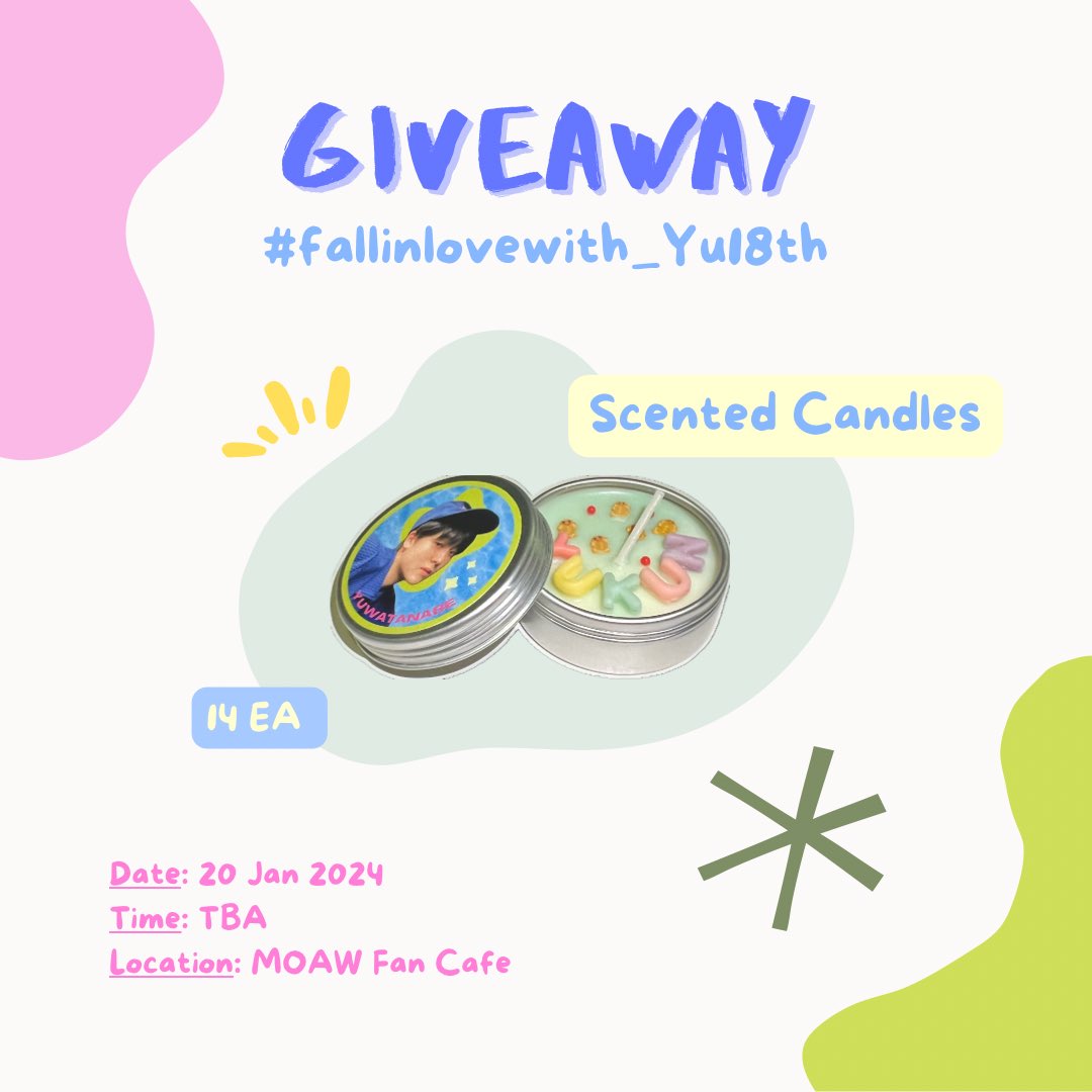 fauxgula's tweet photo. 「 Giveaway 」
#YUWATANABE #789TRAINEE 

🗓️ Date: 20 Jan 2024
⏰ Time: TBA
📌 Location: MOAW Fan Cafe
มาเจอกันและรับเทียนหอมได้ที่คาเฟ่นะคะ ♡ ̆̈

#fallinlovewith_Yu18th https://t.co/Qy1XuG1sik