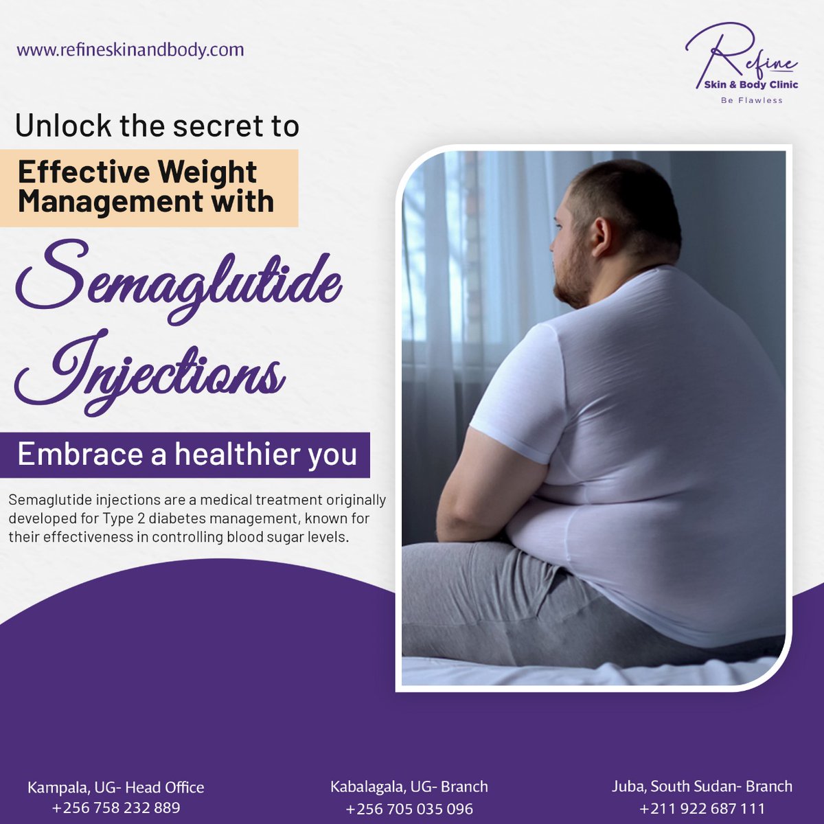 Discover a new chapter in wellness with #SemaglutideInjections. Tailored for effective #weightmanagement and blood sugar control, our treatment helps pave the way for a #healthierlifestyle. Visit #RefineClinic to start your journey to well-being.
#refineskinandbody #juba #uganda