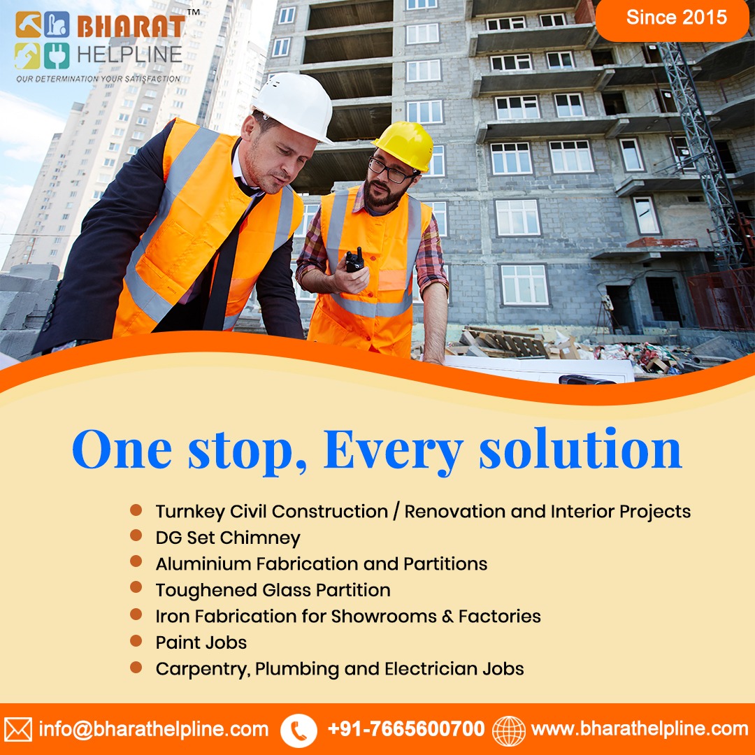 Fed up with managing various contractors for different jobs?

#BharatHelpline #AllInOneConstruction #RenovationExperts #InteriorDesign #ConvenientSolution #TopNotchQuality #BudgetFriendly #OutstandingCustomerSupport